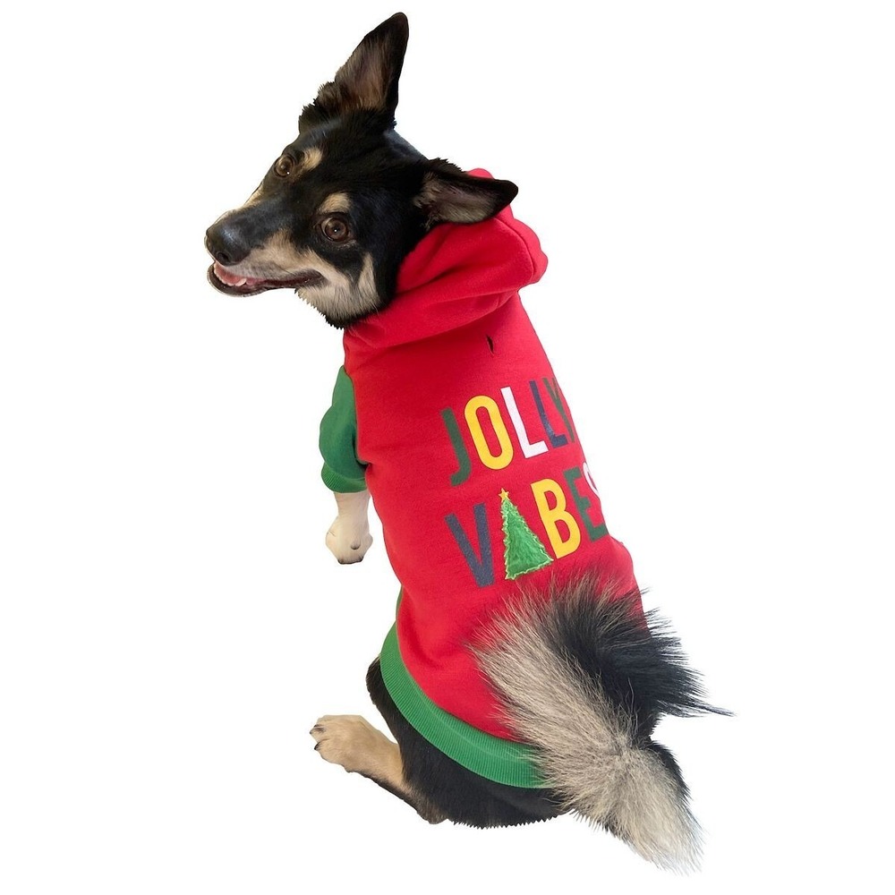 Woof Pet Apparel Hoodie Dog Small Red Green Jolly Vibes Christmas Holiday